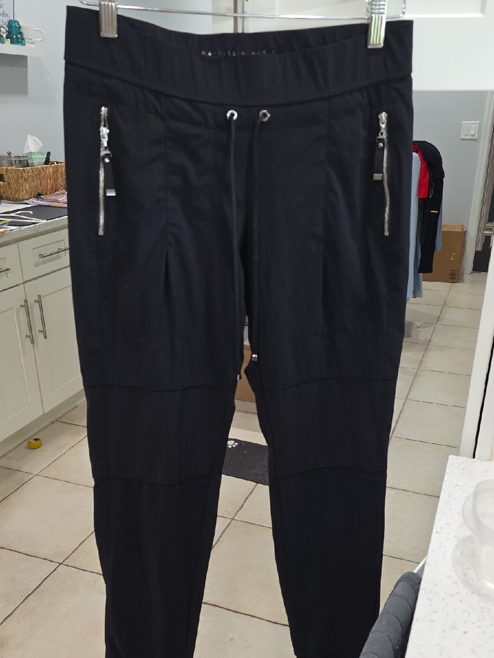 Womens Raffaello Rossi Black Drawstring Jogger Pants with Zip Pockets
